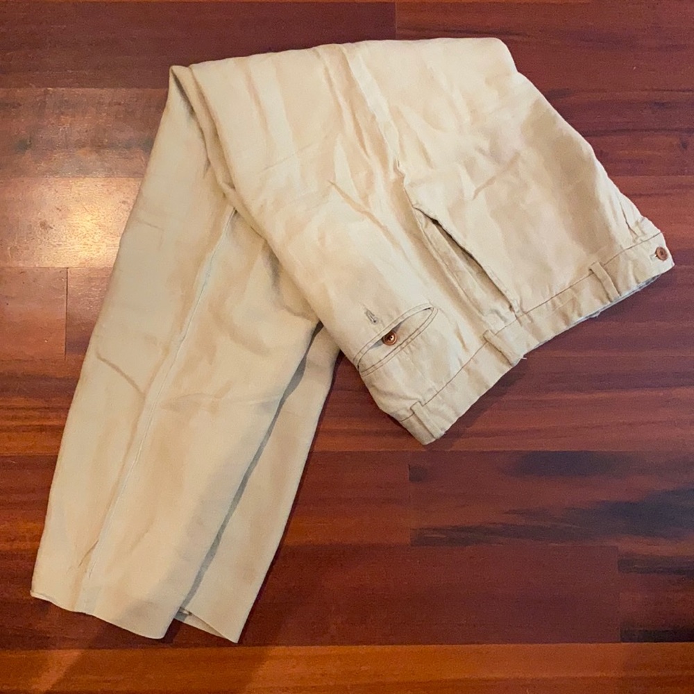 Khaki Polo slacks, linen and silk blend, sz 34x32